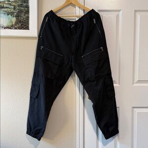 River Island Black Cargo Drawstring Pants for Men